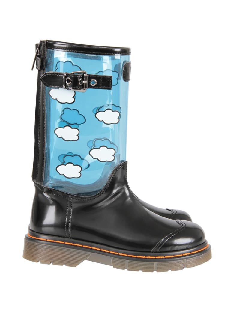 Gallucci Black High Boot With White Clouds For Girl - Black