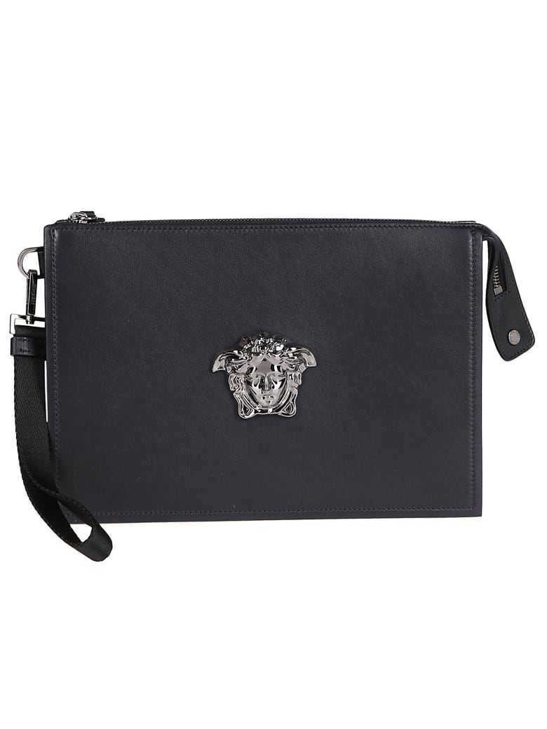 Versace Black Leather Medusa Pouch - Nero