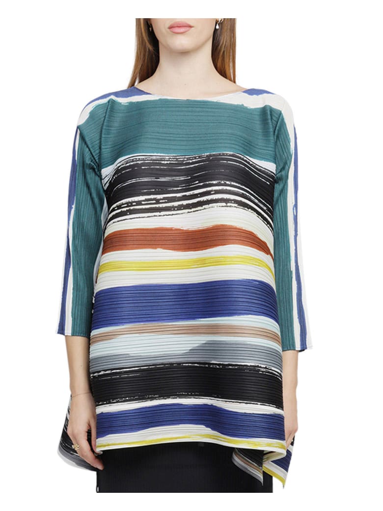 Pleats Please Issey Miyake Pleats Please Multicoloured Leaf Vein Top - Blu scuro
