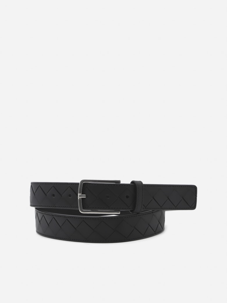 Bottega Veneta Leather Belt With Woven Pattern - Black