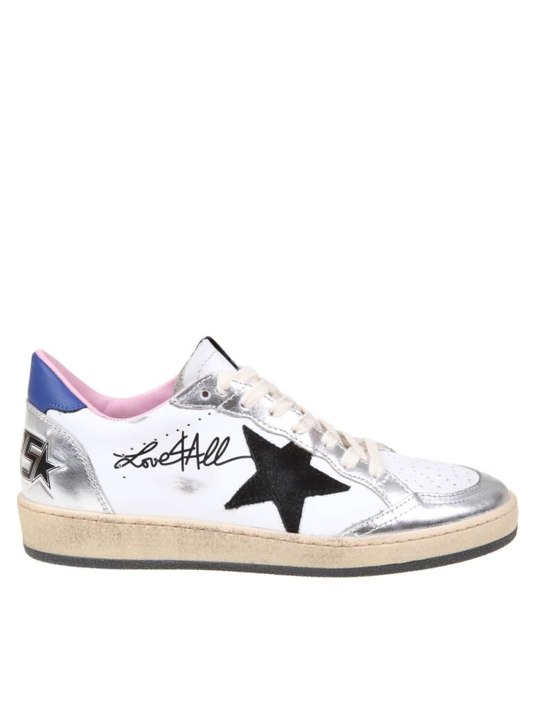 Golden Goose Ballstar White And Silver Laminated Sneakers - Bianca