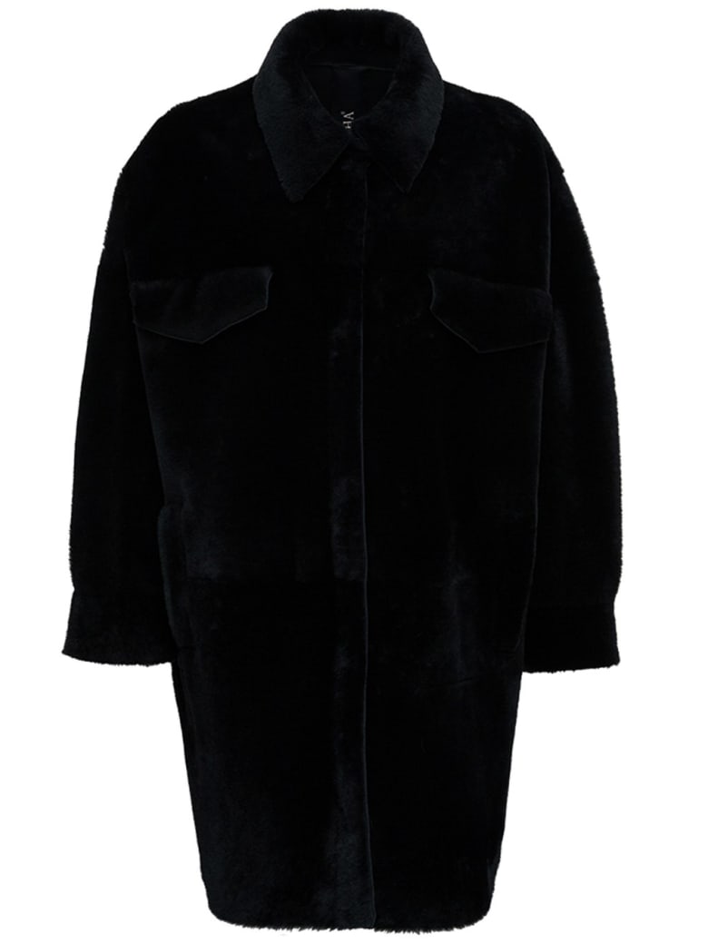 Blancha Leather And Merino Wool Reversible Black Coat - Black