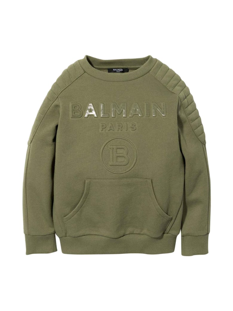 Balmain Green Teen Sweatshirt With Frontal Logo