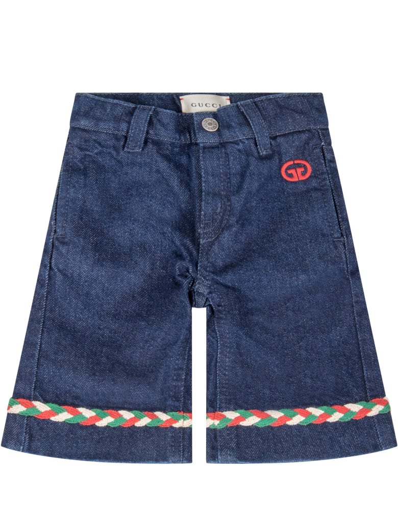 Gucci Blue Jeans For Babygirl With Double Gg - Denim