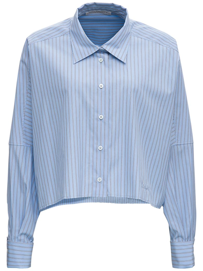 Philosophy di Lorenzo Serafini Striped Crop Shirt In Cotton Poplin - Blu