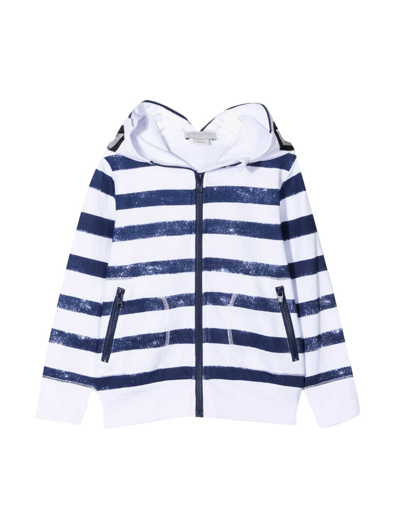 Stella McCartney White Sweatshirt With Blue Stripes - Blu
