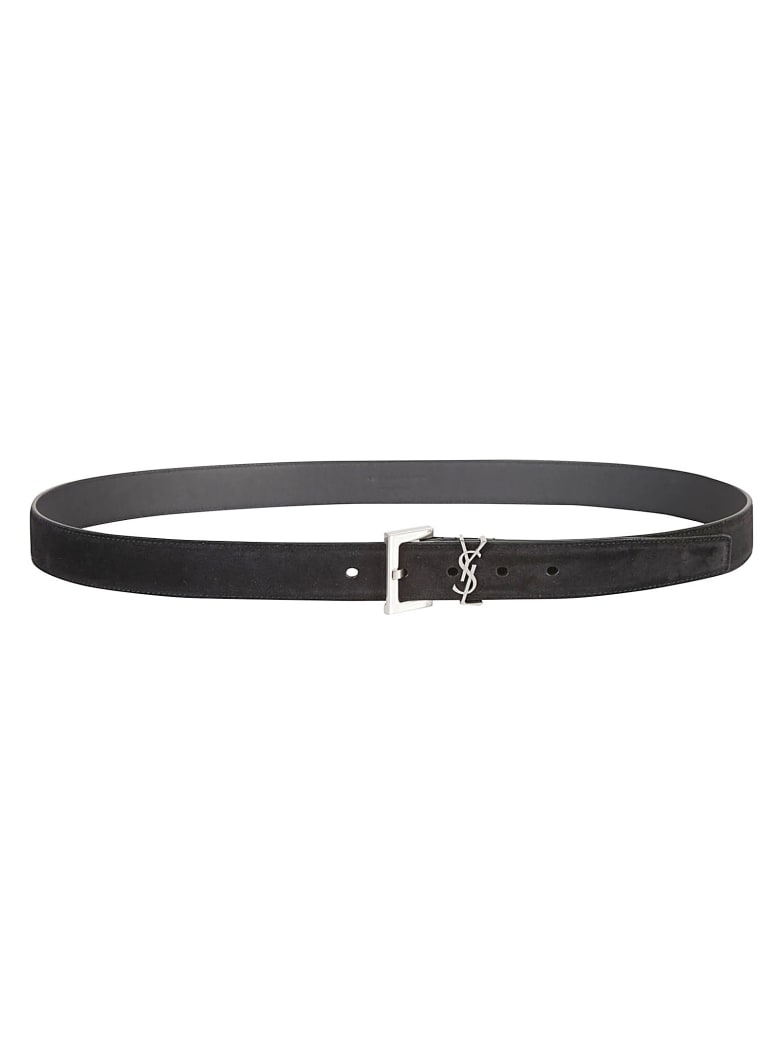 Saint Laurent Logo Plaque Loop Square Buckle Belt - Black