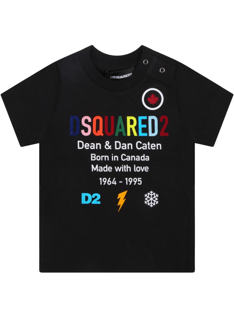 Dsquared2 Black T-shirt For Baby Boy With Multicolor Logo - Black