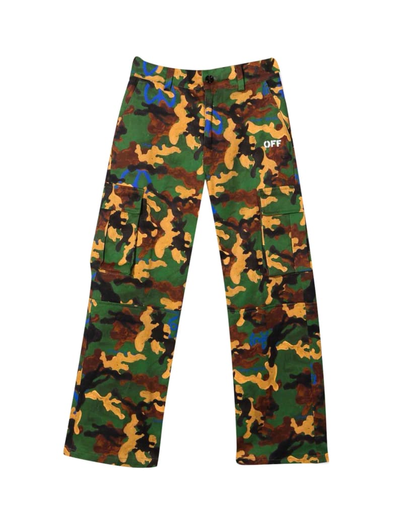 Off-White Pants With Camouflage Print - Militare