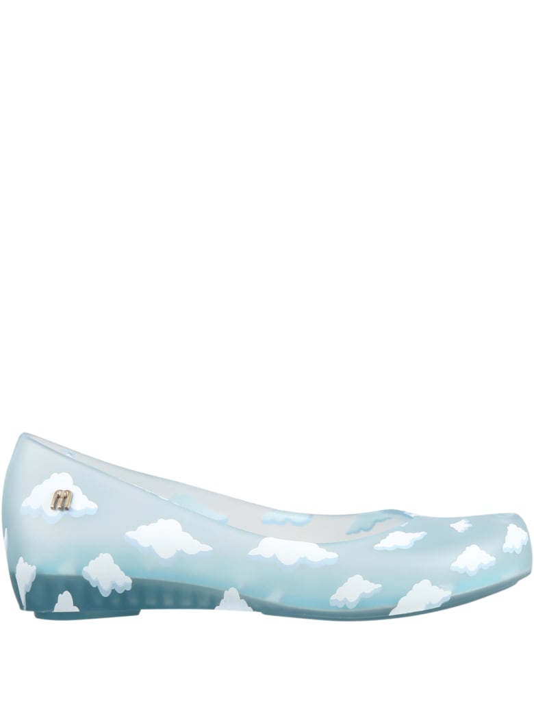 Melissa Light Blue Ballerina Flats For Girl With Clouds - Light Blue