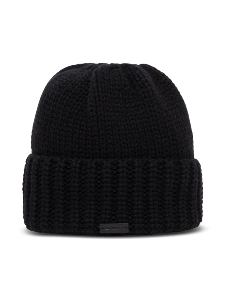Saint Laurent Black Cashmere Hat With Logo - Black