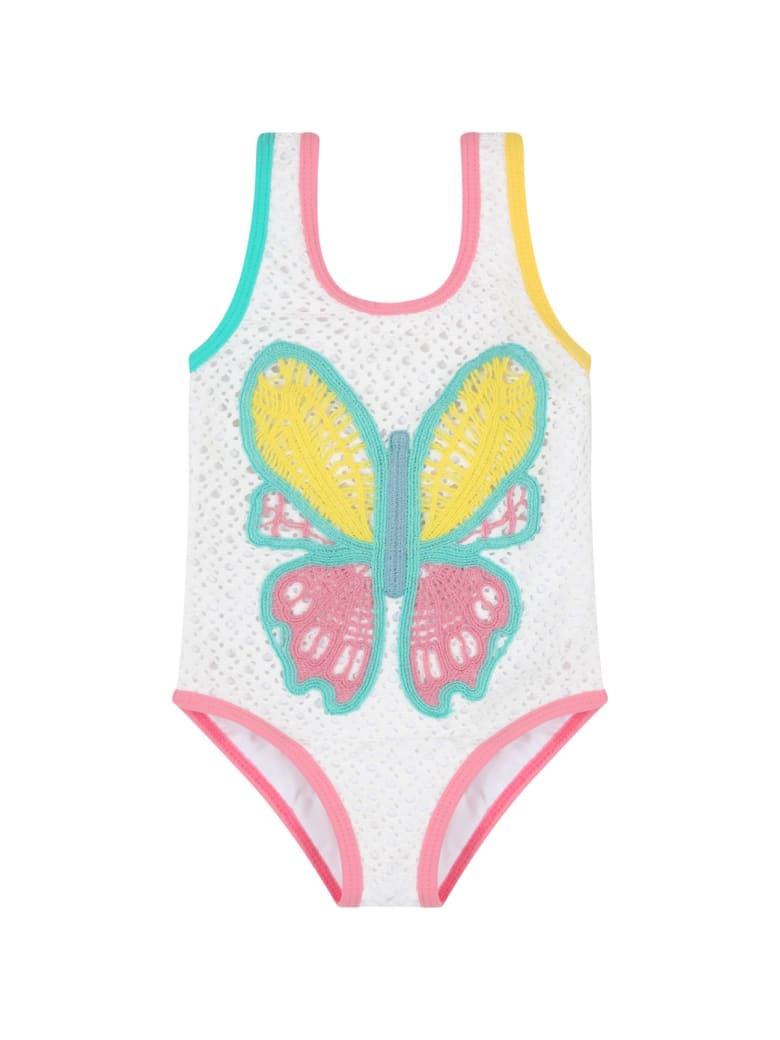 Stella McCartney Kids White Swimsuit For Girl With Butterfly - White