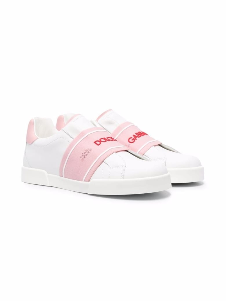 Dolce & Gabbana Leather Sneakers With Logo Band - White