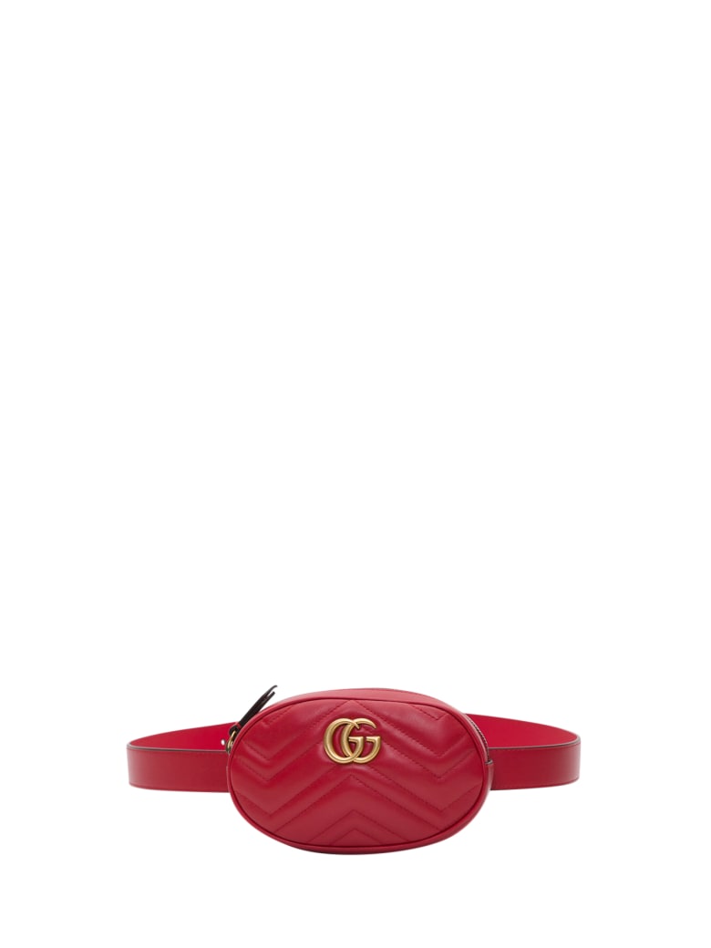 Gucci Gg Marmon Belt Bag In Chevron Leather - Rosso