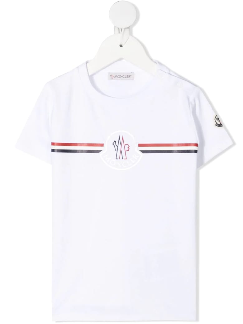 Moncler White Newborn T-shirt With Logos And Tricolor Detail