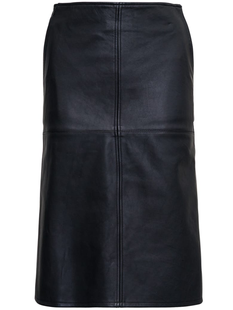Mauro Grifoni A Line Black Leather Skirt - Black