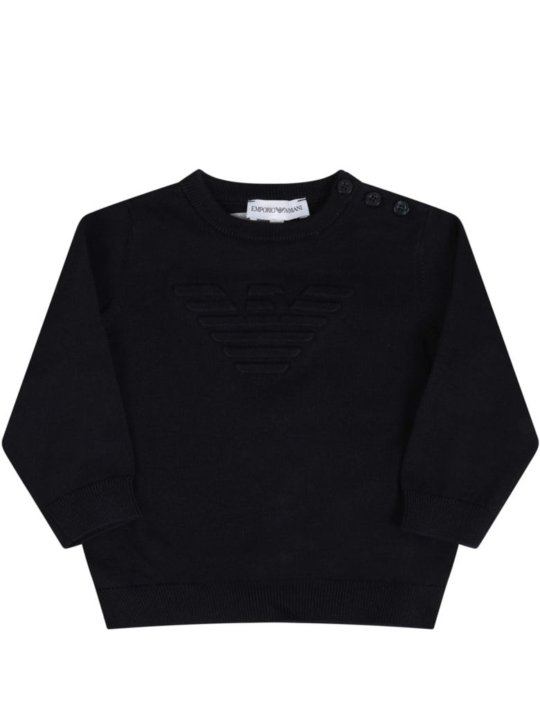 Armani Collezioni Blue Sweater For Babyboy With Logo - Blue