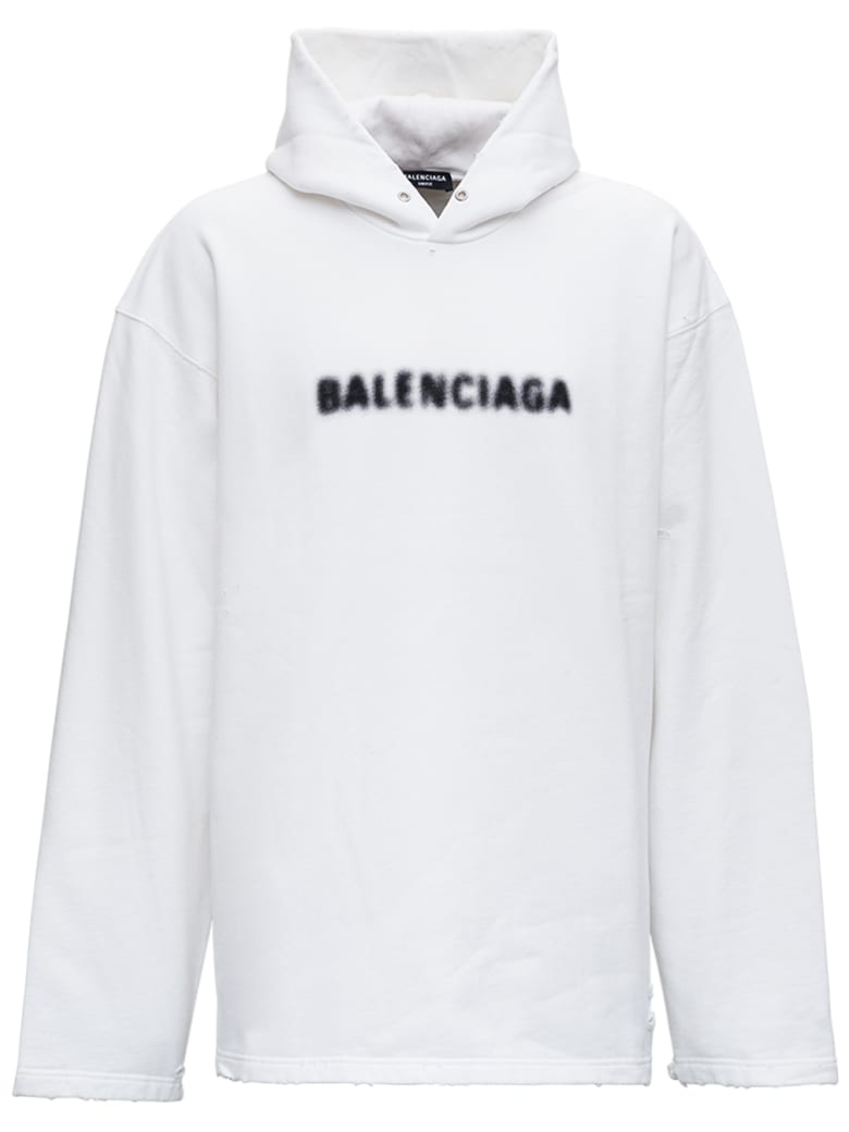 Balenciaga White Cotton Hoodie With Logo - White/black