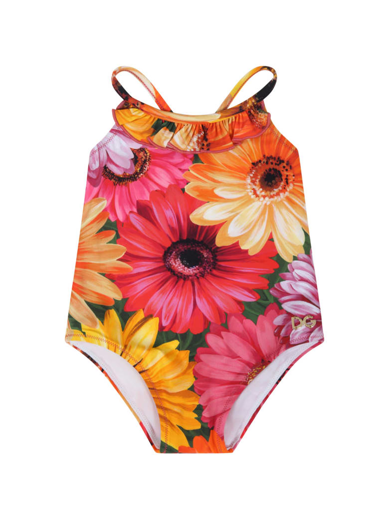 Dolce & Gabbana Multicolor Swimsuit For Baby Girl With Logo - Multicolor