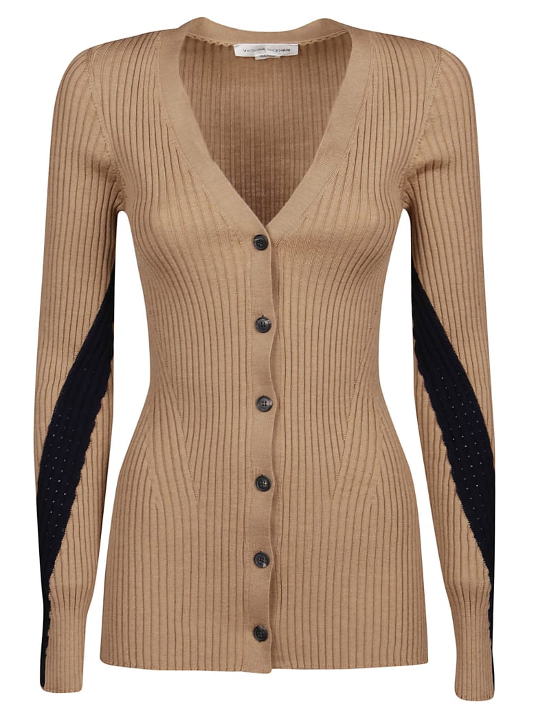 Victoria Beckham Slim Rib Cardigan - Coffee/navy