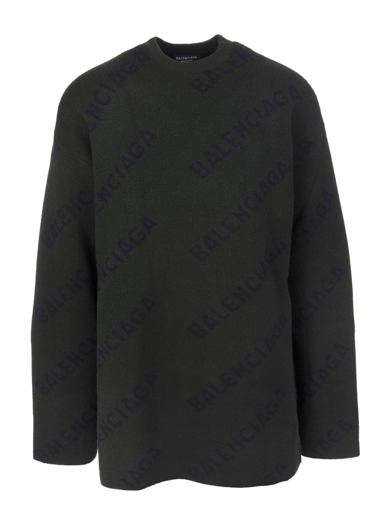 Balenciaga All-over Diag Logo Dark Green And Black Unisex Pullover - Dark green/ink