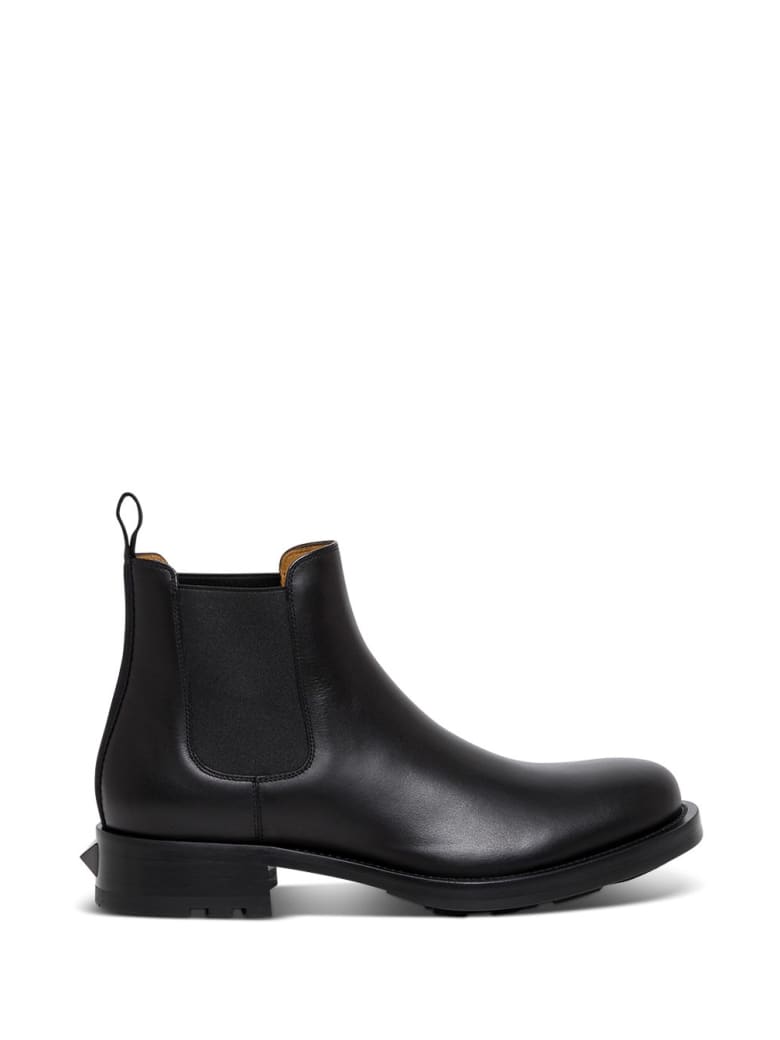 Valentino Garavani Roman Stud Ankle Boots In Black Leather - Black
