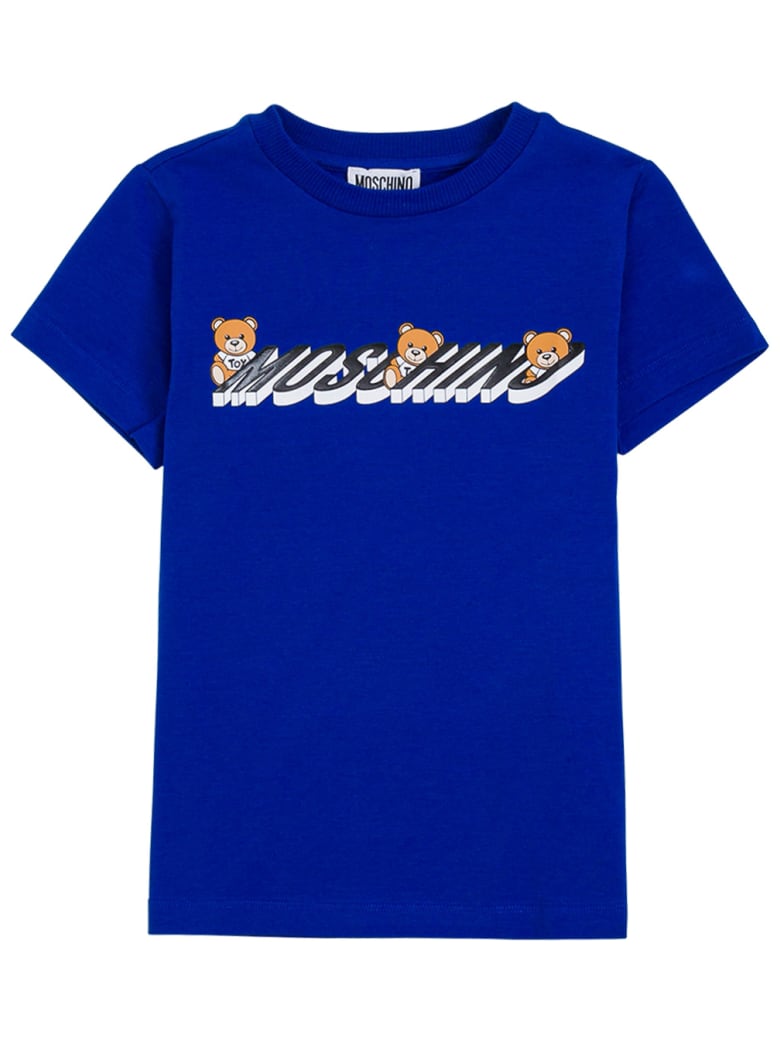 Moschino Blue Cotton T-shirt With Logo Print - Blu