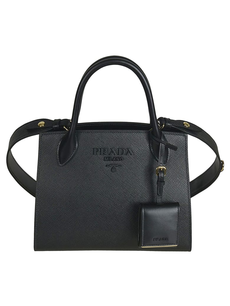 Prada Embossed Logo Tote - Black