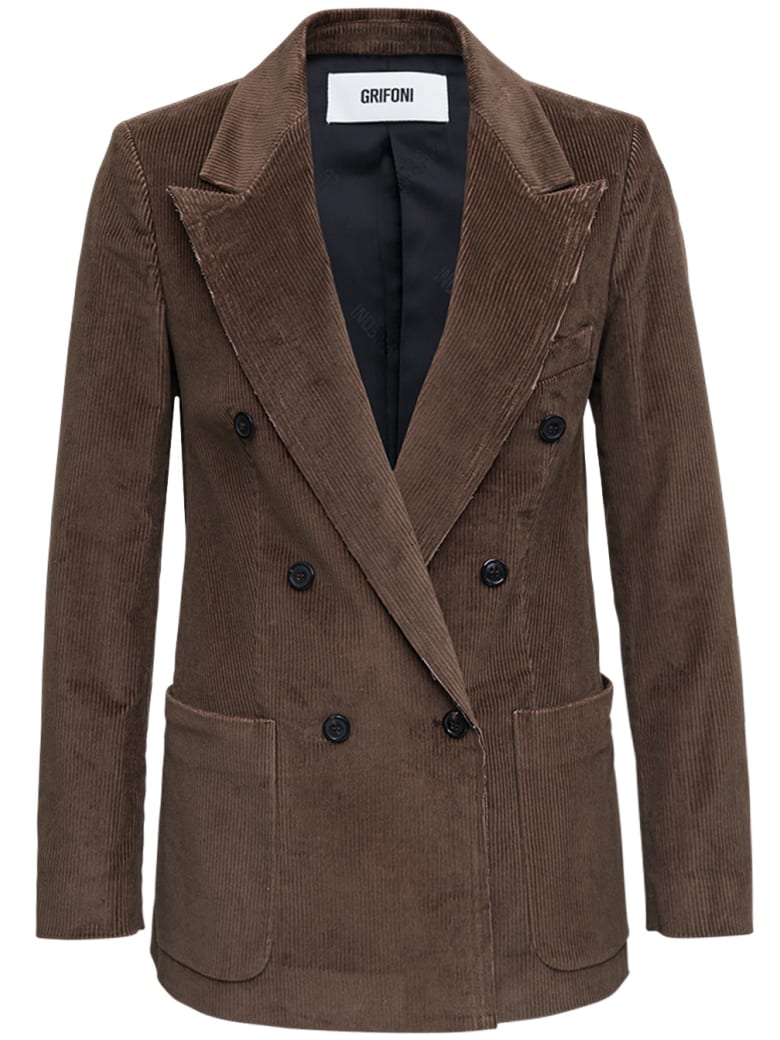 Mauro Grifoni Double-breasted Brown Velvet Blazer - Brown