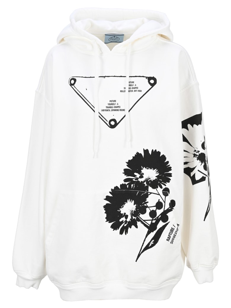 Prada Oversized Hoodie - WHITE BLACK PRINT