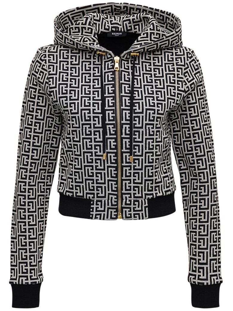 Balmain Monogram Cotton Hoodie - Black