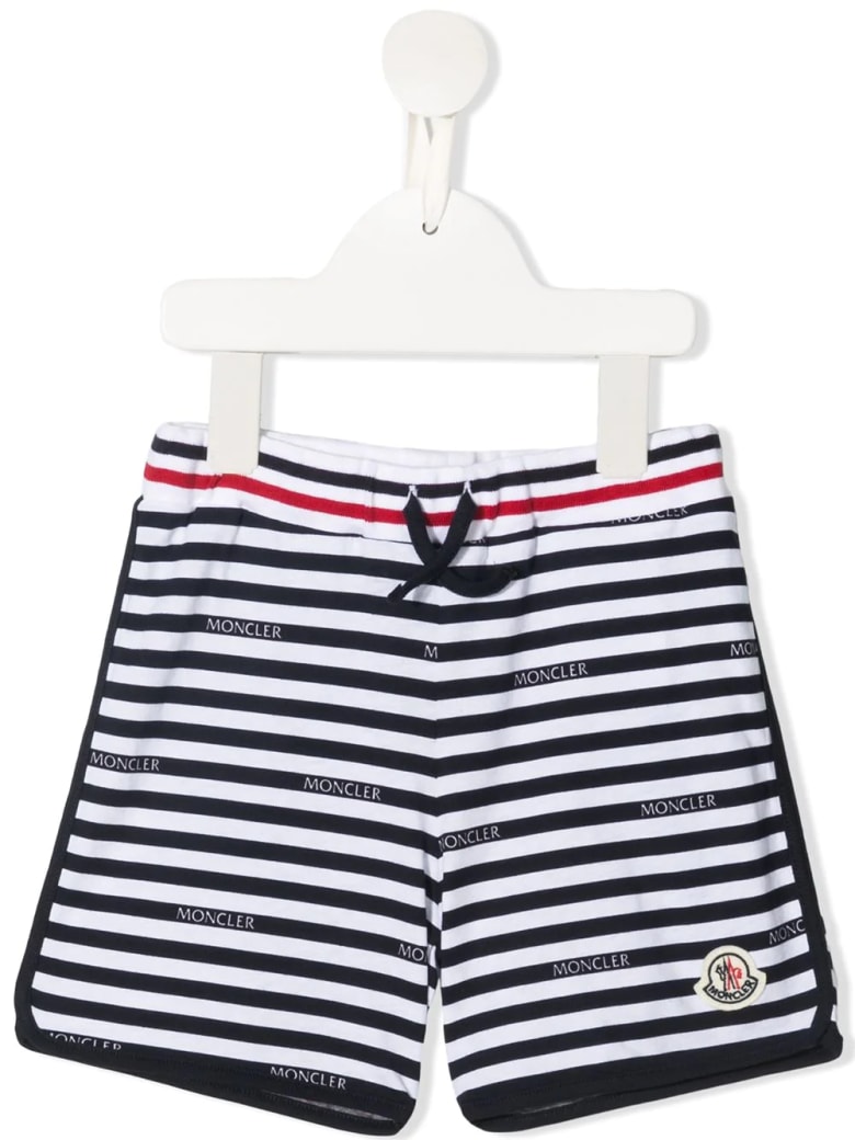 Moncler Newborn Shorts With White And Blue Stripes With Logo