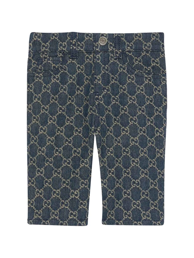 Gucci Blue Trousers With Rear Logo And Pockets - Blu/avorio