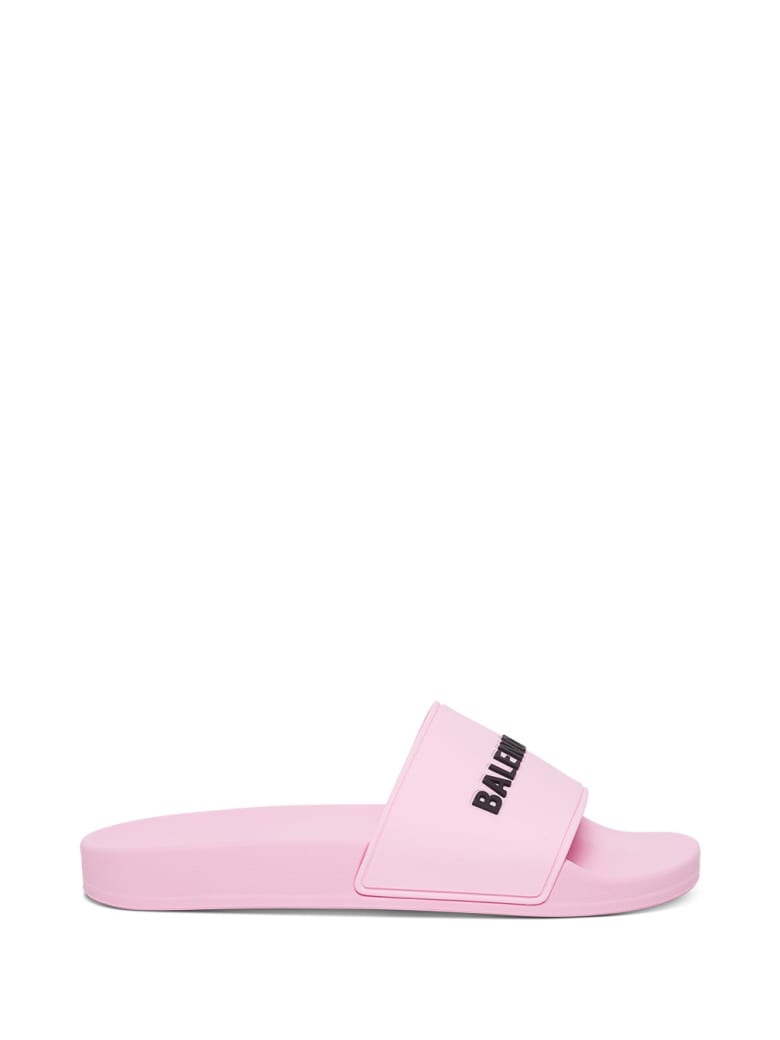 Balenciaga Rubber Slide Sandals With Logo - Pink