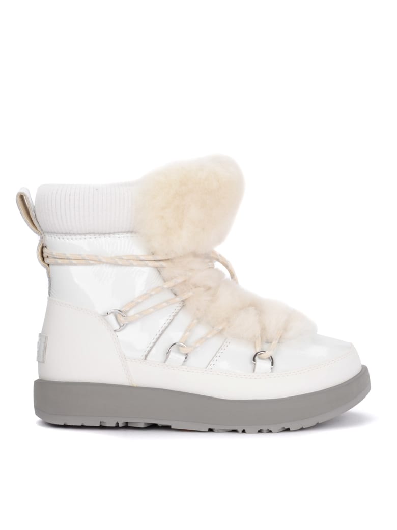 Ugg Highland White Leather, Rubber And Sheepskin Ankle Boots. | italist