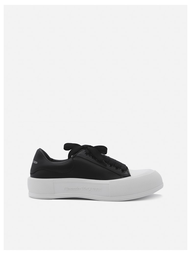 Alexander McQueen Leather Sneakers With Contrasting Inserts - Black
