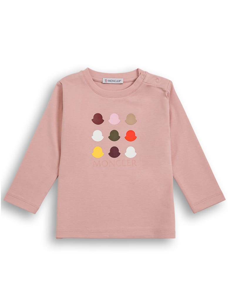Moncler Long-sleeved Pink Cotton T-shirt - Pink