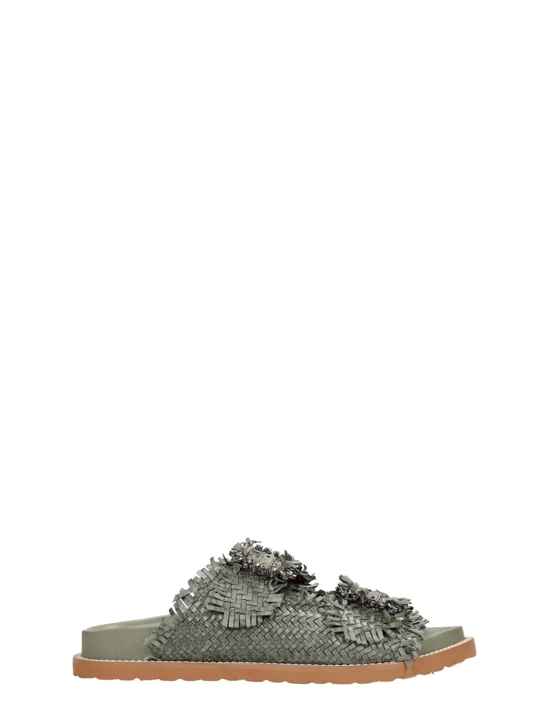Coral Blue Flats In Green Wool And Polyamide - green