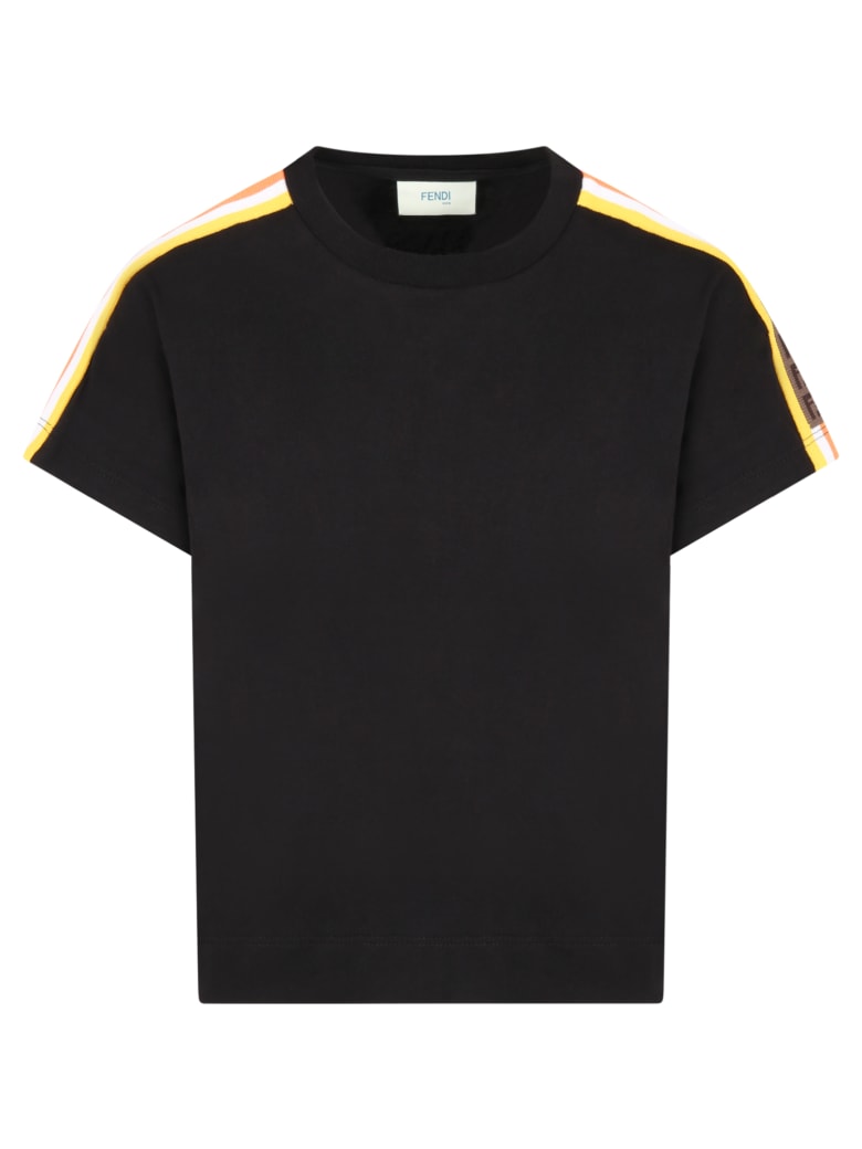 Fendi Black T-shirt For Girl With Colorful Stripes - Gme Black