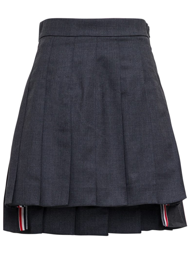 Thom Browne Asymmetrical Pleated Skirt In Grey Wool - Grey