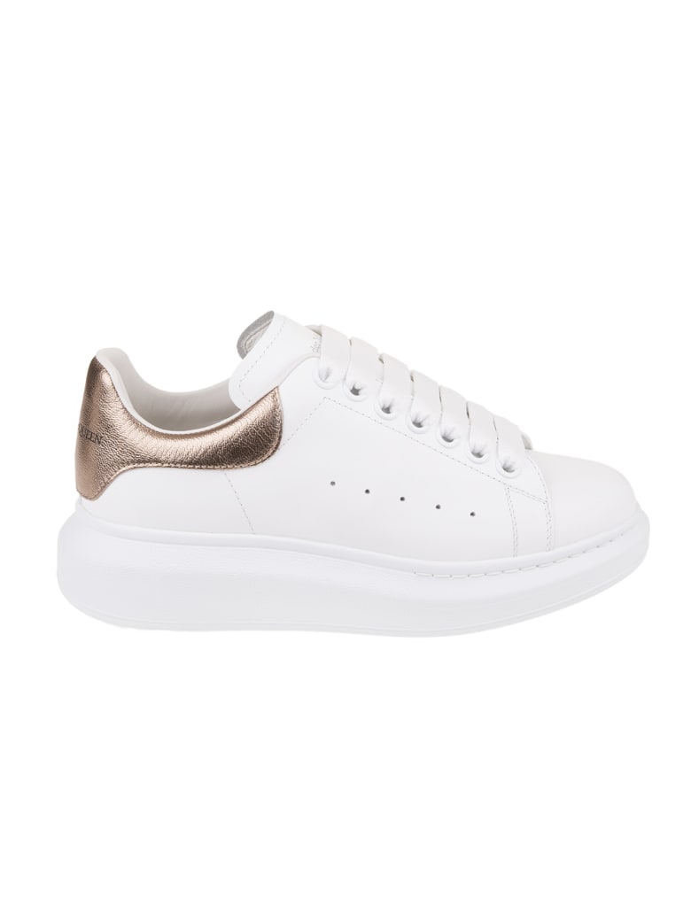 Alexander McQueen Woman White And Metallic Pink Oversize Sneakers - White/rose gold