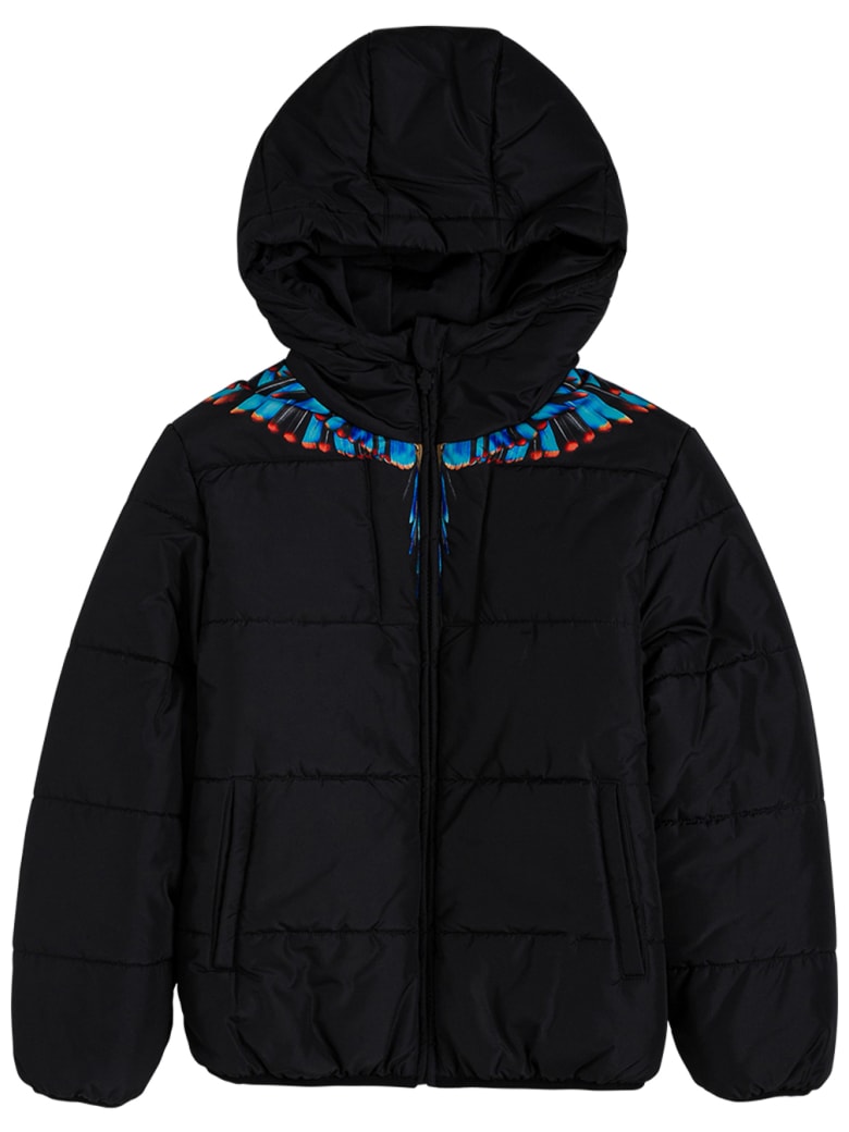 Marcelo Burlon Black Cotton Grizzly Wings Nylon Down Jacket - Black