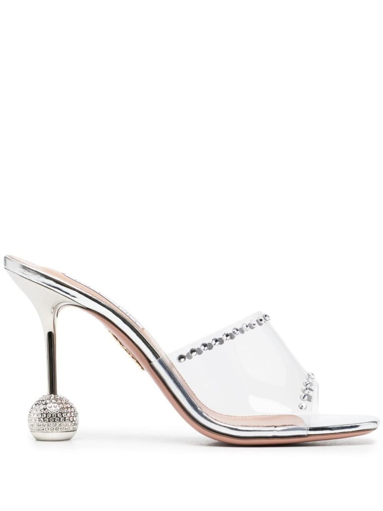 Aquazzura Transparent Mules With Crystals Detail - Metallic