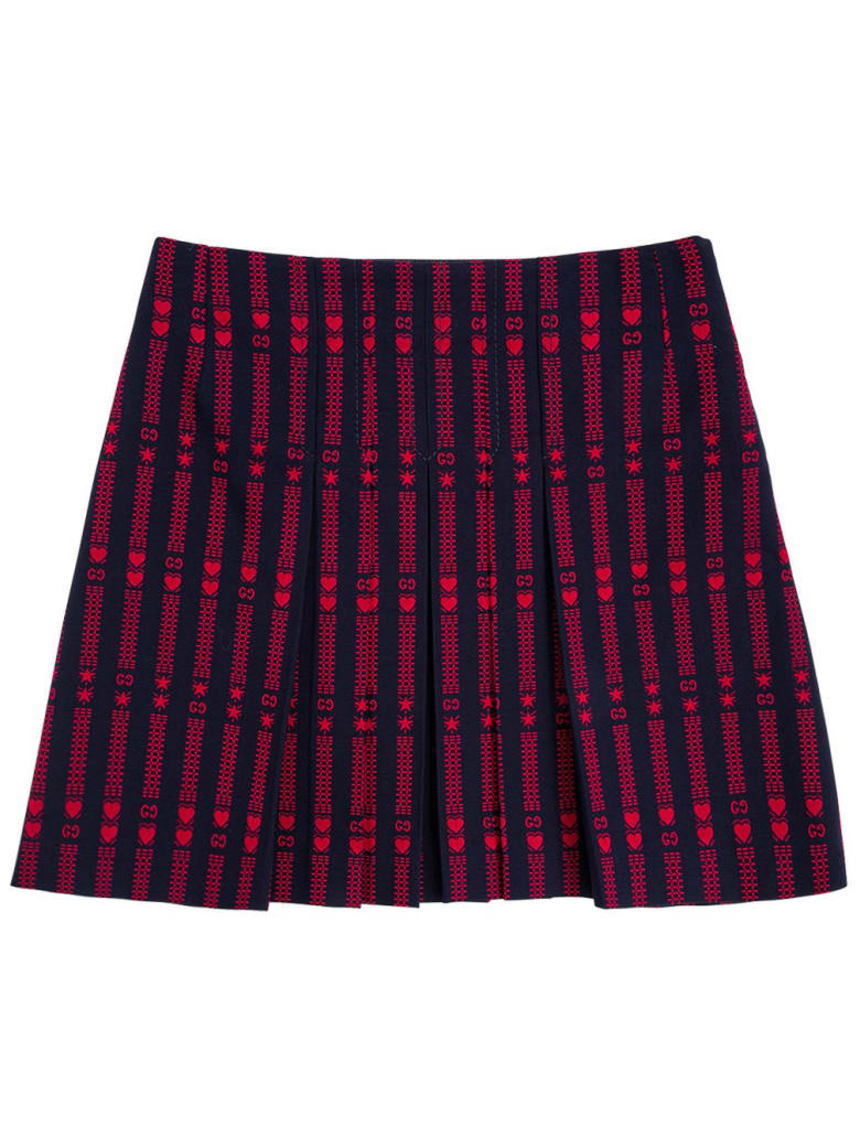 Gucci Cotton Skirt With Stars And Hearts Gg - Blu
