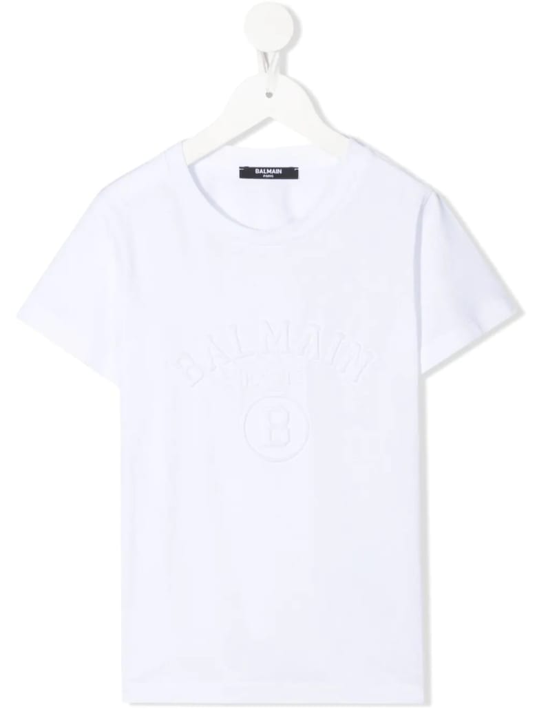 Balmain Unisex Kid White T-shirt With Embossed Logo