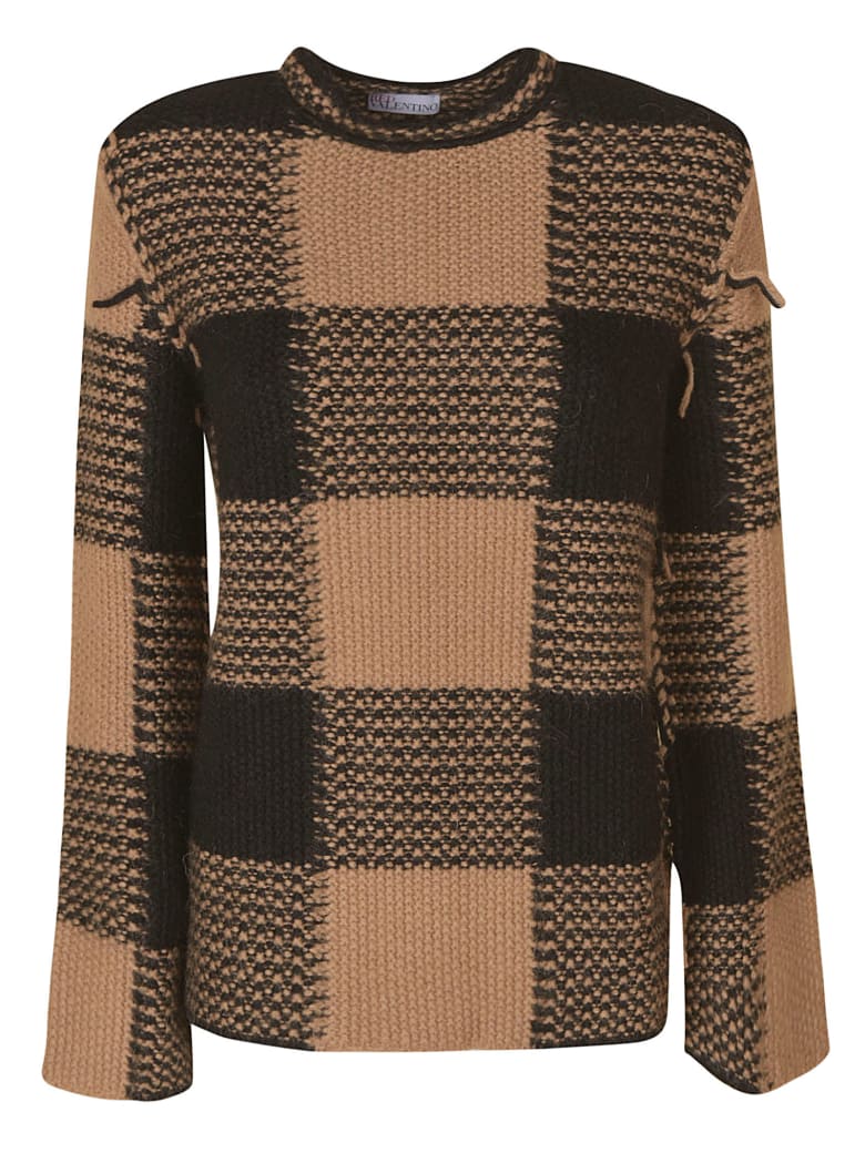 RED Valentino Large Check Pattern Knit Sweater - Camel