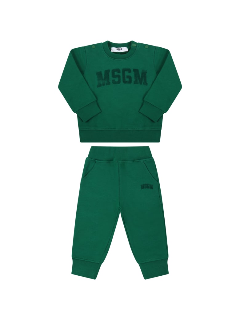 MSGM Green Suit For Babykids With Velvet Logo - Green