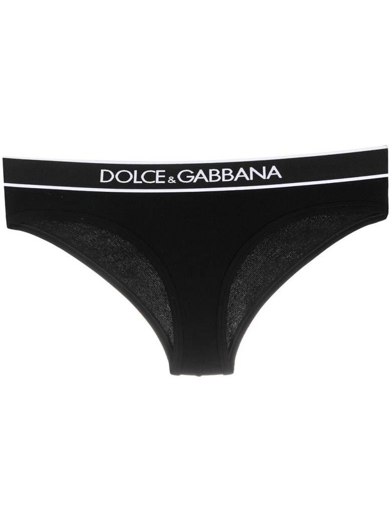 Dolce & Gabbana Ribbed Cotton Briefs With Logo - Black