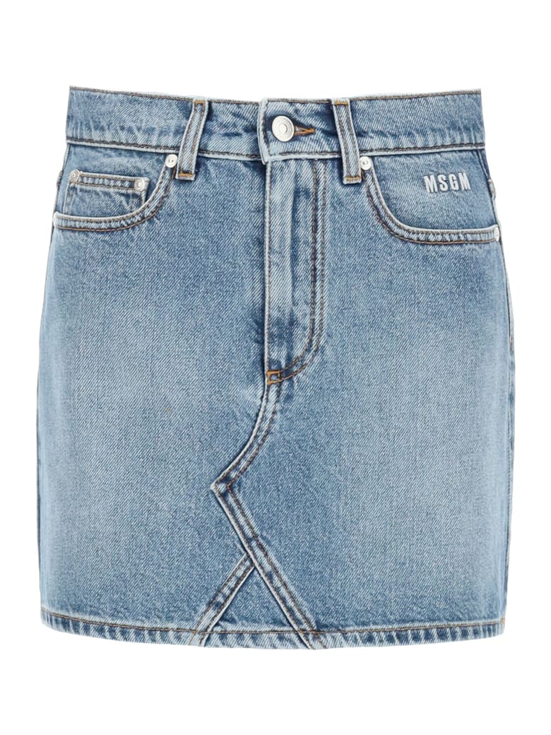 MSGM Denim Mini Skirt With Logo