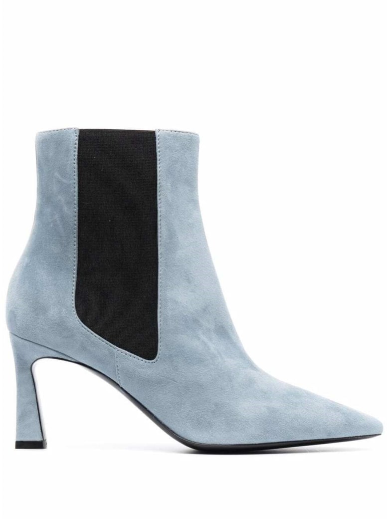 Pollini Pointed Ankle Boots In Light Blue Suede - Blu